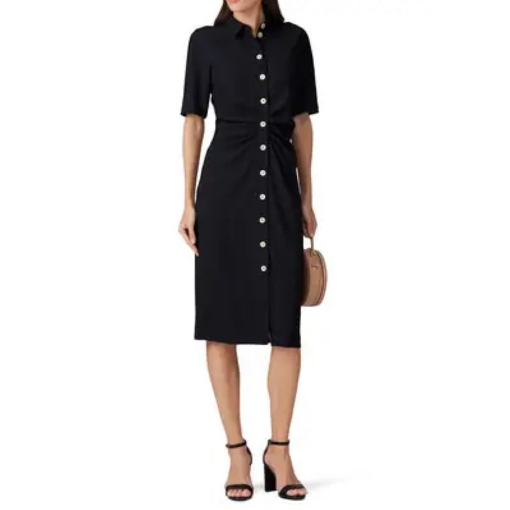 Kate Spade NY Mainline Ruched-Front Shirt Dress Black Button Up Careerwear Sz 10